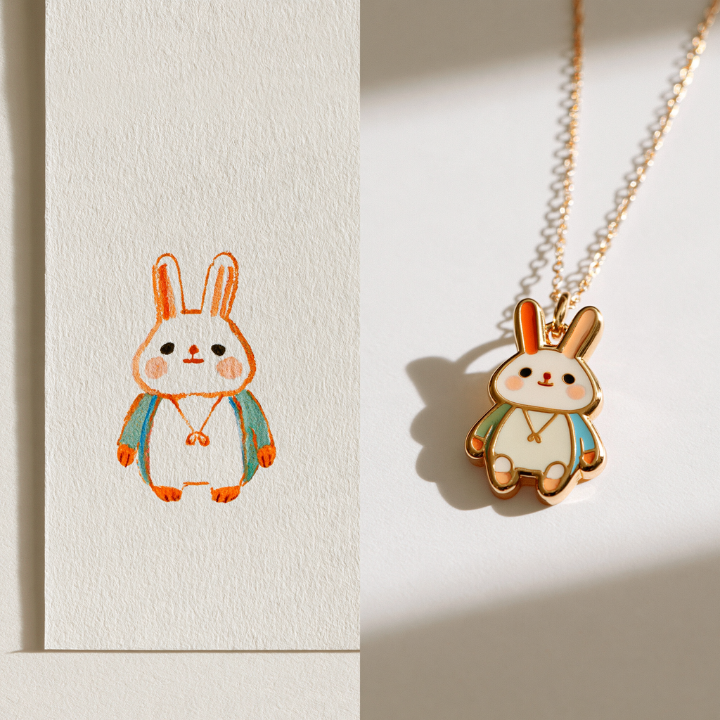 Custom Kids Animal Drawing Necklace | Personalized Artwork Keepsake