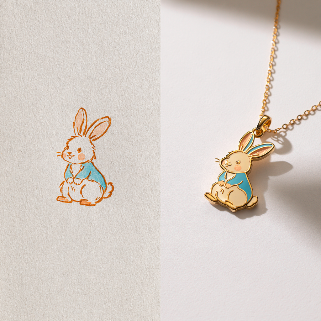 Custom Kids Animal Drawing Necklace | Personalized Artwork Keepsake