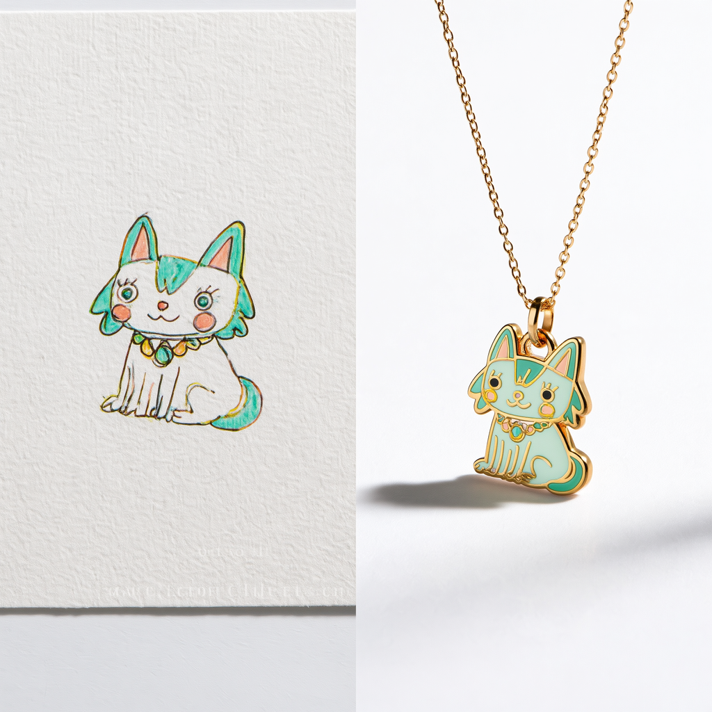 Custom Kids Animal Drawing Necklace | Personalized Artwork Keepsake