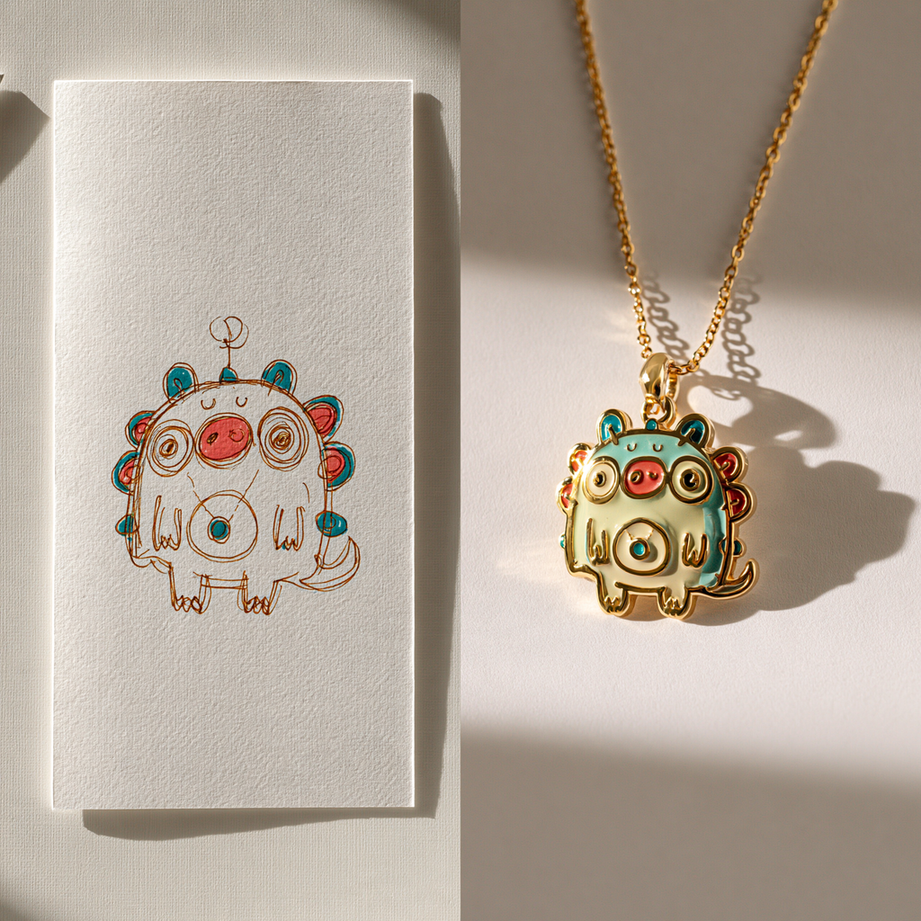 Custom Kids Animal Drawing Necklace | Personalized Artwork Keepsake