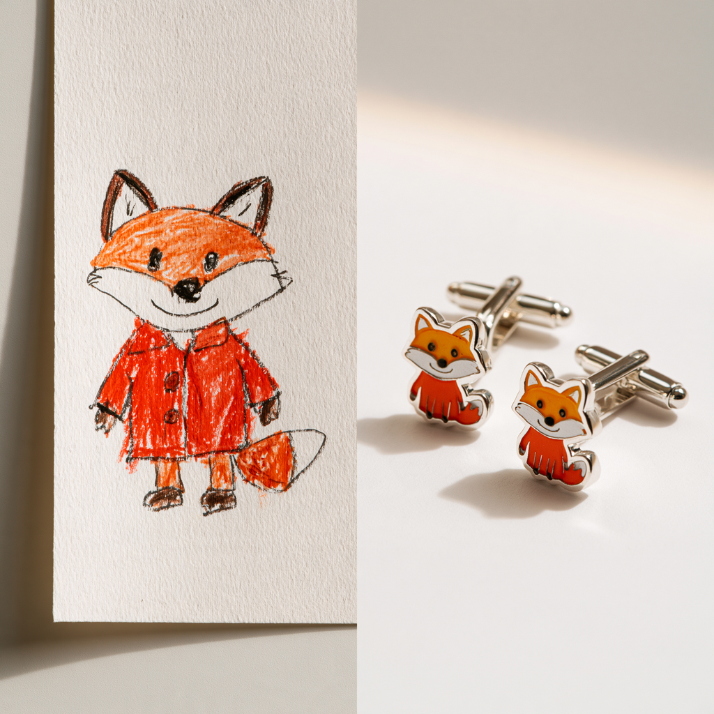 Custom Kids Artwork Cufflinks | Personalized Children Drawing Keepsake Cuff Links
