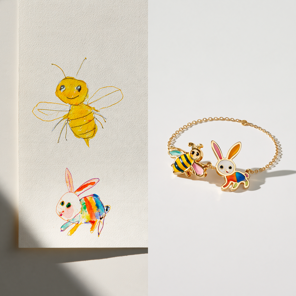 Custom Kids Artwork Bracelet | Personalized Children Drawing Keepsake Bracelet