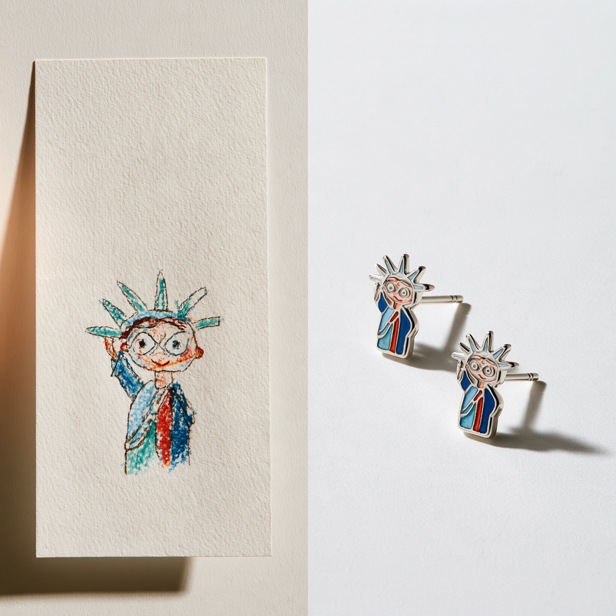 Custom Kids Artwork Stud Earrings | Personalized Children Drawing Keepsake Jewelry