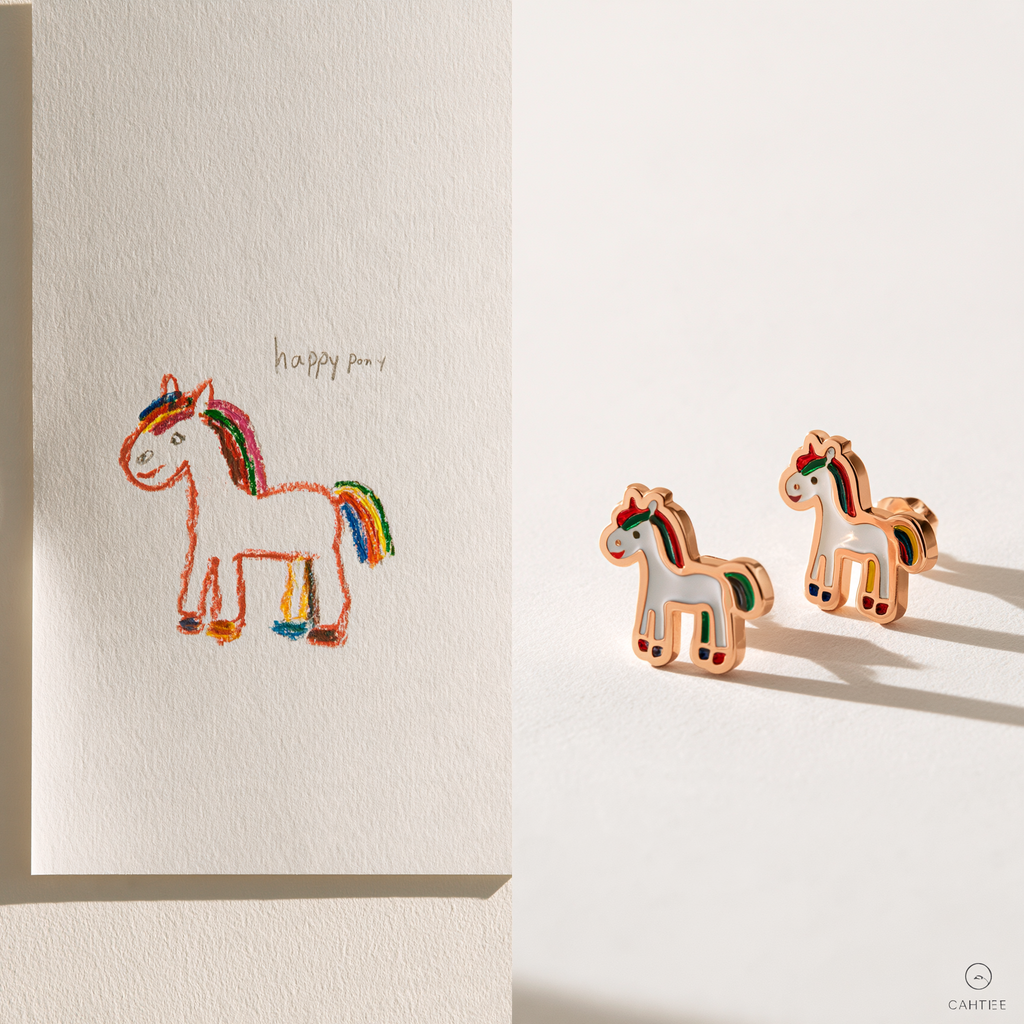 Custom Kids Artwork Stud Earrings | Personalized Children Drawing Keepsake Jewelry