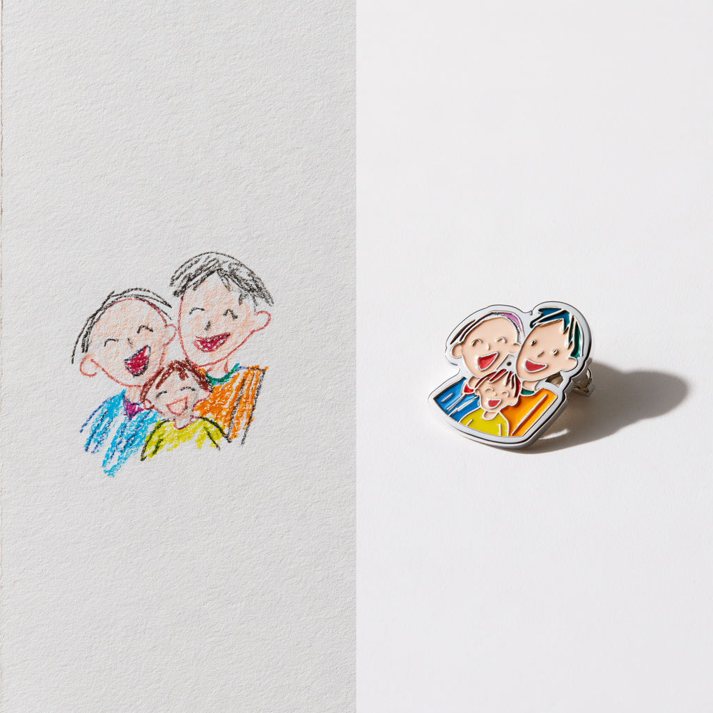 Custom Kids Artwork Brooch | Personalized Children Drawing Keepsake Pin
