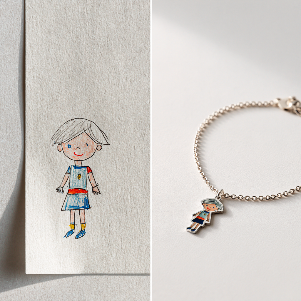 Custom Kids Artwork Bracelet | Personalized Children Drawing Keepsake Bracelet