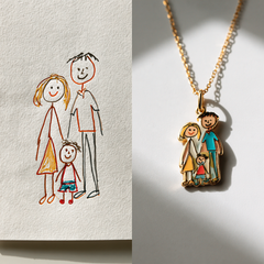 Custom Family Drawing Necklace | Multi-Person Color Enamel Pendant