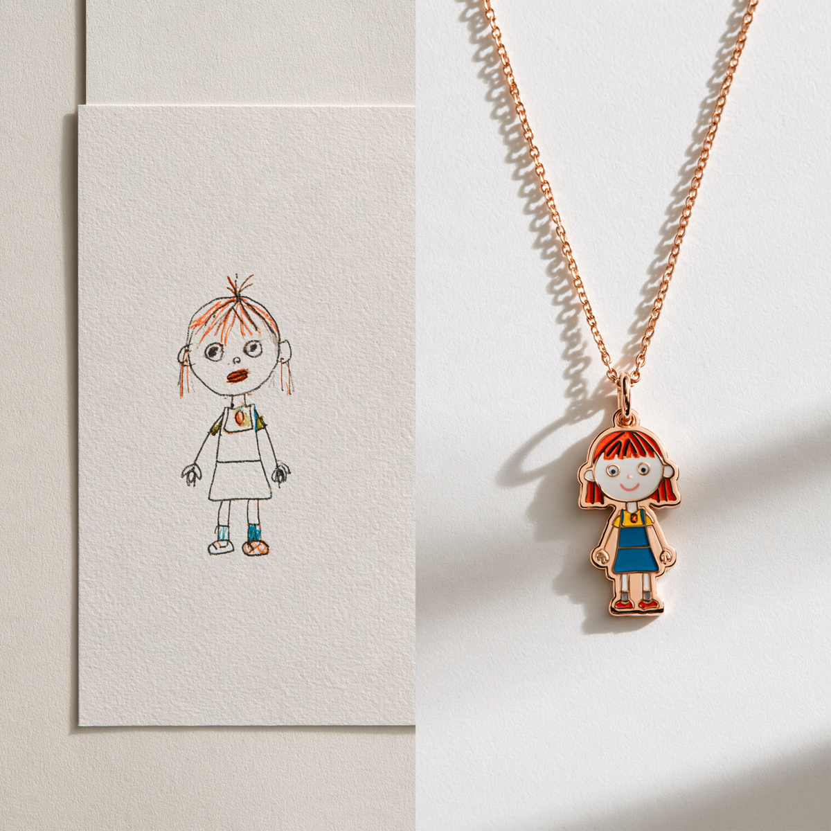 Custom Child Drawing Necklace – Single Person Design | Kids Artwork Keepsake