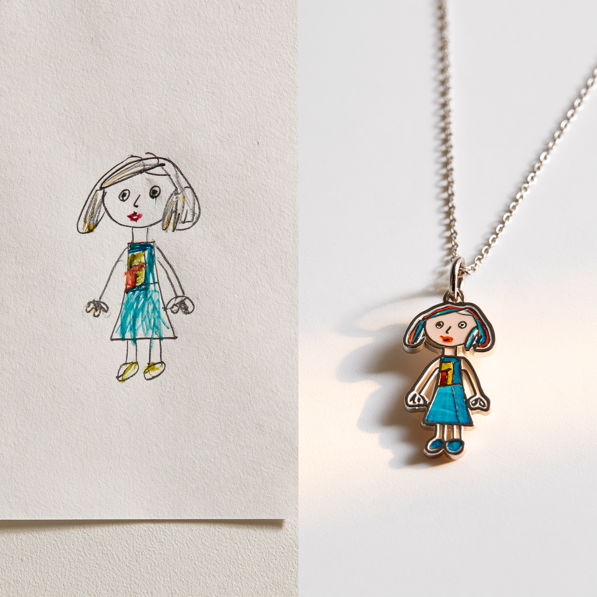 Custom Child Drawing Necklace – Single Person Design | Kids Artwork Keepsake
