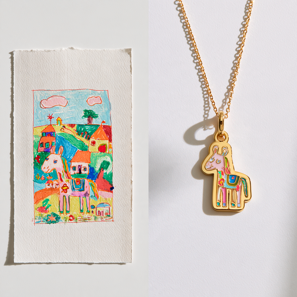 Custom Child Landscape Drawing Necklace | Kids Scenery Artwork Keepsake