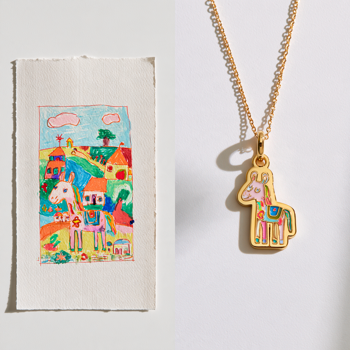 Custom Child Landscape Drawing Necklace | Kids Scenery Artwork Keepsake