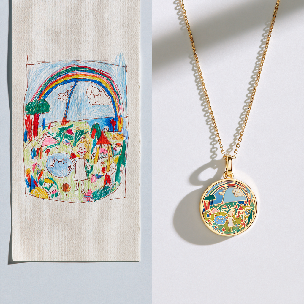 Custom Child Landscape Drawing Necklace | Kids Scenery Artwork Keepsake