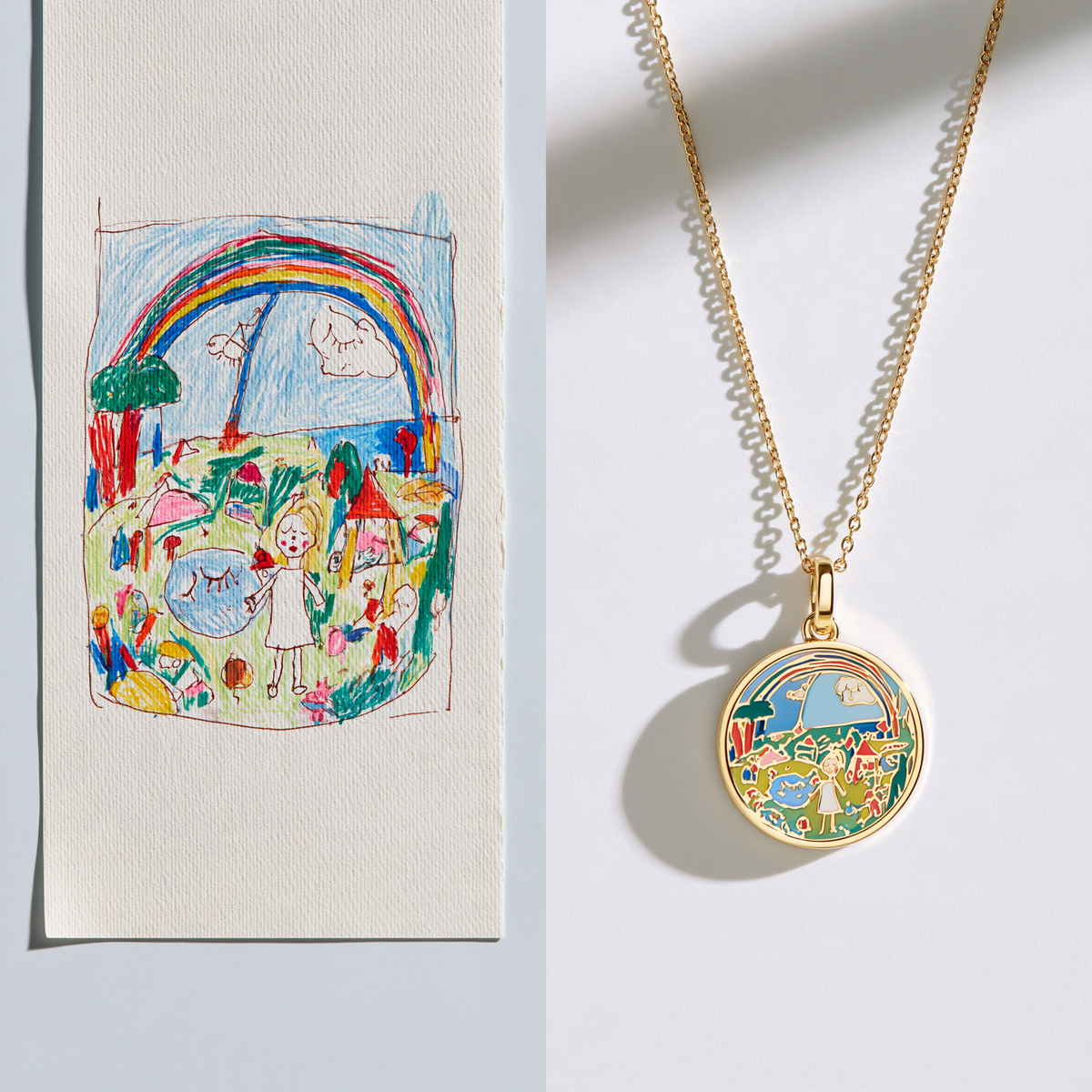 Custom Child Landscape Drawing Necklace | Kids Scenery Artwork Keepsake