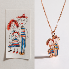 Custom Family Drawing Necklace | Multi-Person Color Enamel Pendant