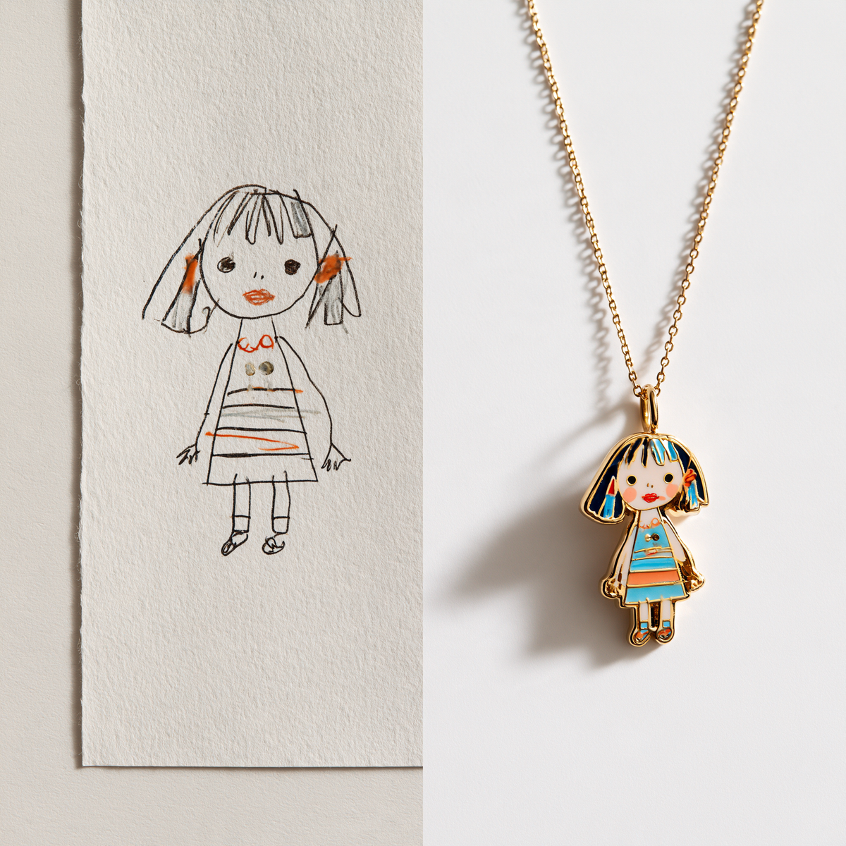 Custom Child Drawing Necklace – Single Person Design | Kids Artwork Keepsake