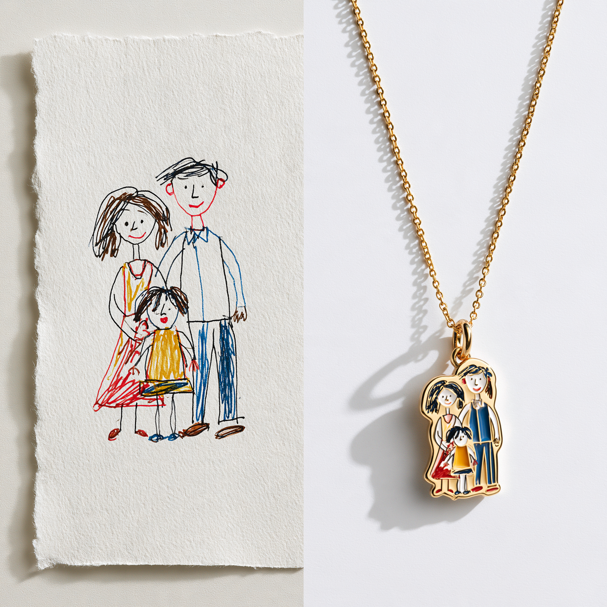 Custom Family Drawing Necklace | Multi-Person Color Enamel Pendant
