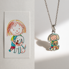 Custom Family Drawing Necklace | Multi-Person Color Enamel Pendant