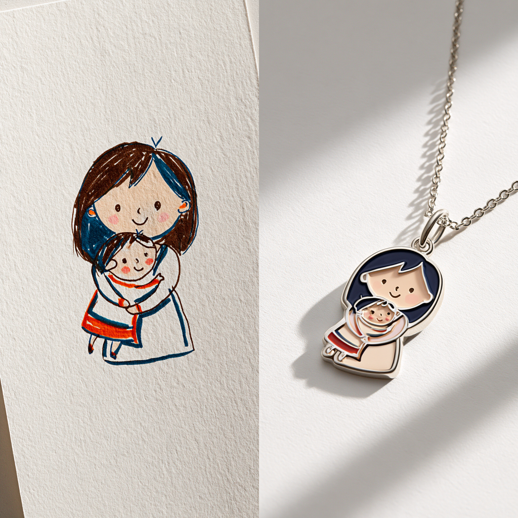 Custom Family Drawing Necklace | Multi-Person Color Enamel Pendant