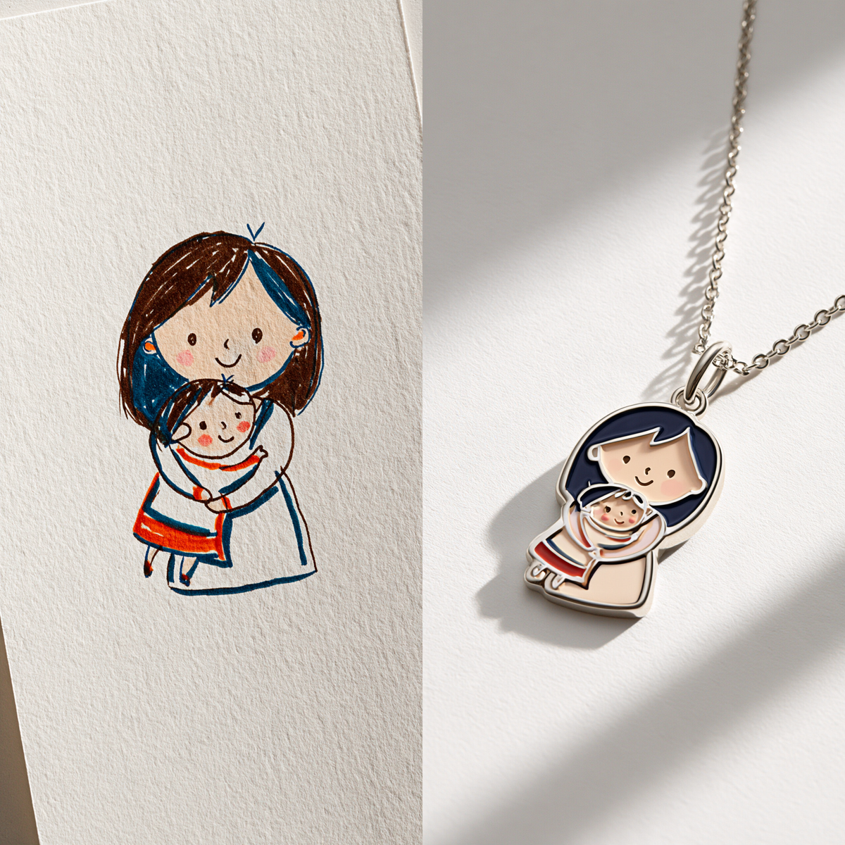 Custom Family Drawing Necklace | Multi-Person Color Enamel Pendant
